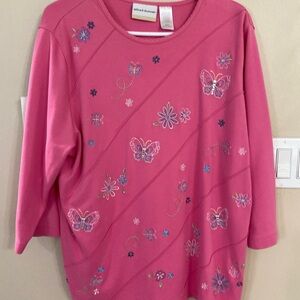 Alfred Dunner Pink Butterfly Embroidered Kids Top EUC